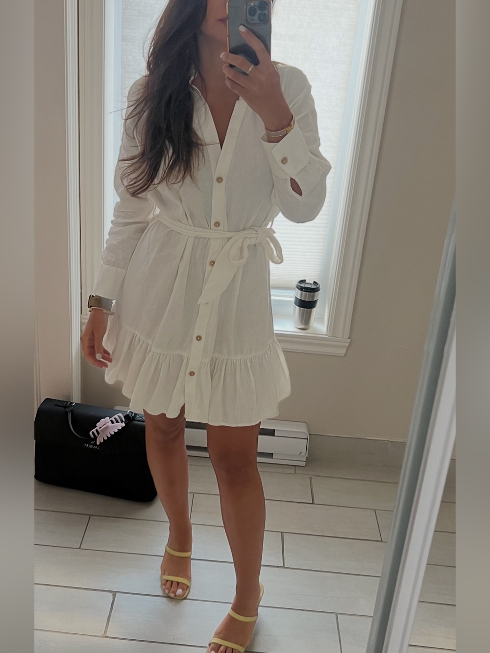 Zara Cream Long Sleeve Dress with Ruffle Hem Small